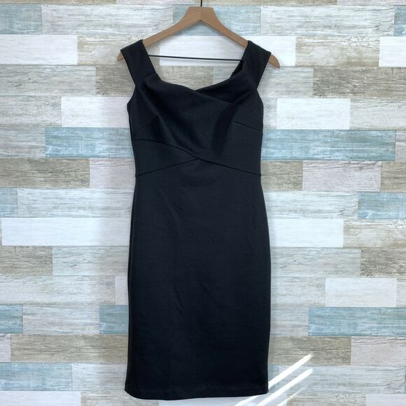 WHBM Instantly Slimming Sheath Dress Black Off The Shoulder Stretch Womens 8 - Picture 1 of 7